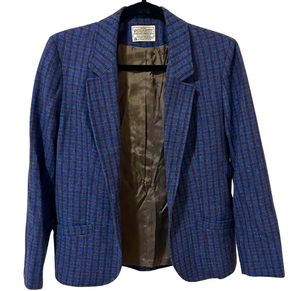 Vintage Miss Pendleton Wool Blazer | Blue/Orange/Black Plaid | Size XS/S